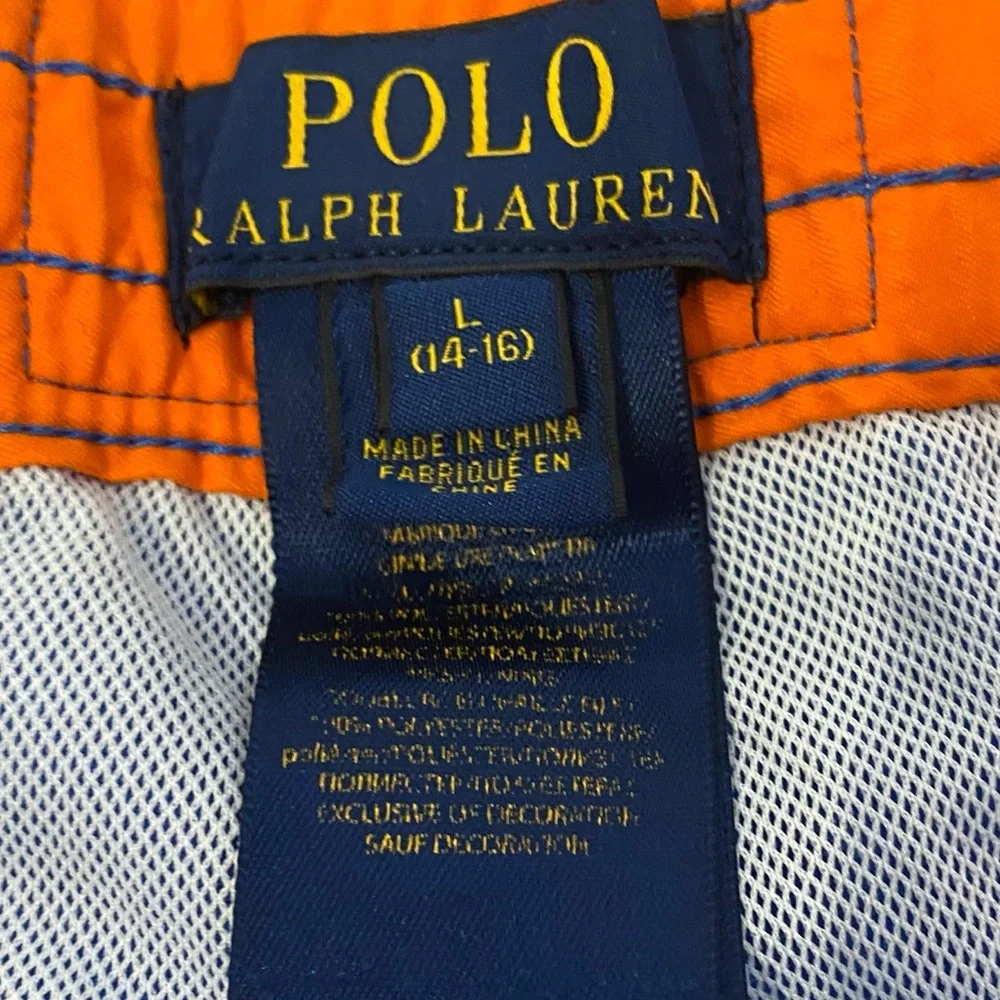 Polo Ralph Lauren Big Boys’‎ Sz L (14/16) Blue/Orange Big Pony Swim Trunks